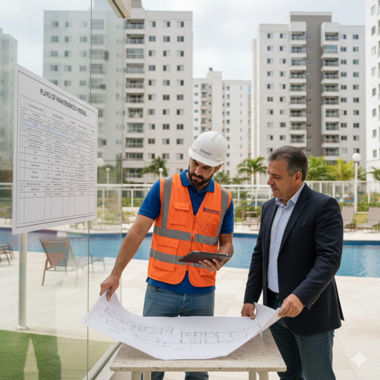 Engenheiro da Indagine prestando assessoria técnica condominial para síndico em condomínio de alto padrão em Ponta Grossa.