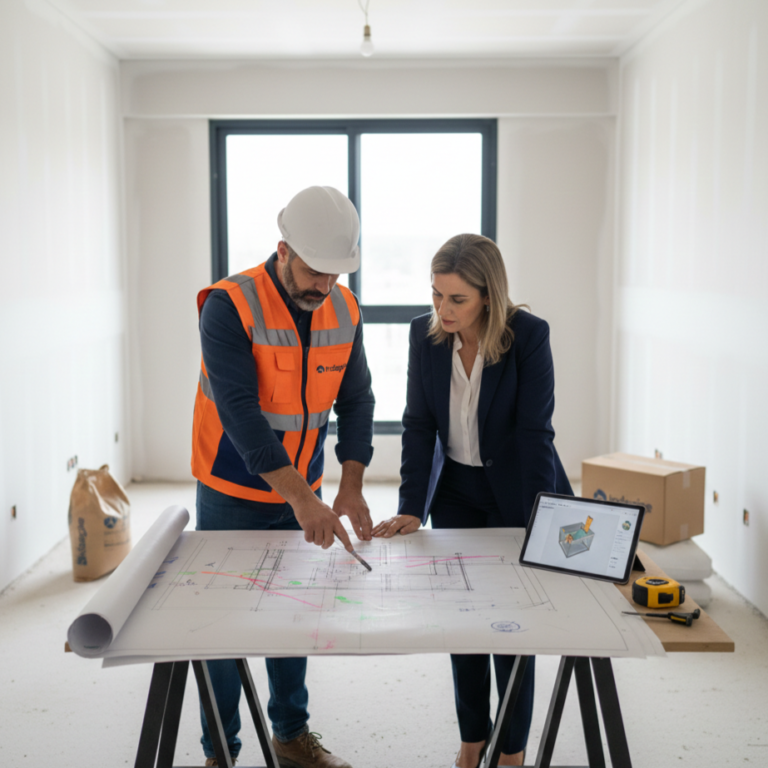 Engenheiro civil da Indagine orientando cliente sobre laudo de reforma NBR 16280 em apartamento em Ponta Grossa.